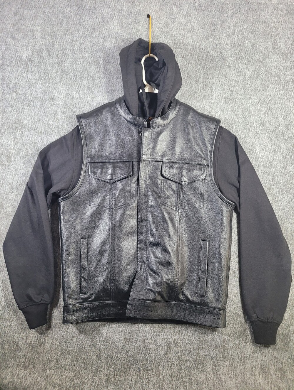 Milwaukee Leather Mens 2 in 1 Motorcycle Vest Hoodie Club Biker Size M LKM3714